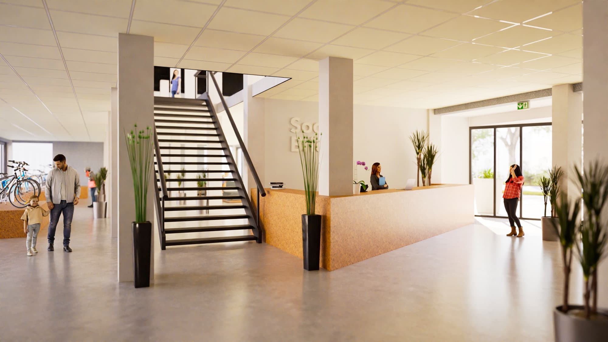 Impressie van de entree en balie van Social Bricks